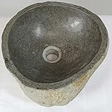 Oriental Galerie Premium Handwaschbecken aus Flussstein Naturstein Aufsatzwaschbecken Findling Grau 32 cm Nr.13
