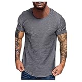 T-Shirt Herren Sommer Slubby Baumwolle Lässige Sport Fitness Rundhals Kurzarm T Shirts Männer Sportshirt Hemd T Shirt Sweatshirt Kurzarmshirt Top