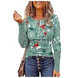 Christmas Pullover Damen Langarmshirt Spitze Spleißen Langarm Slim Fit Henley Shirt Winter Pulloverpullis Weihnachtsmann Motiv Oberteile Rundhalsausschnitt Pullover D