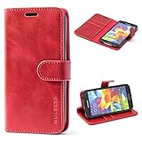 Mulbess Handyhülle für Samsung Galaxy S5 Hülle, Leder Flip Case Schutzhülle für Samsung Galaxy S5 Neo Tasche, Wein R