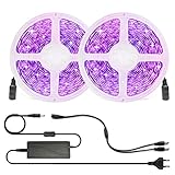 Arotelicht 10M UV LED Strip Schwarzlicht Streifen 12V mit Netzteil, Selbstklebend 600leds UV Lichtband IP20 Lichterkette Black Light für Party, Bar, Neonfarben, Club
