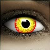 Farbige Kontaktlinsen ohne Stärke Horror Clown + Kunstblut Kapseln + Kontaktlinsenbehälter, weich ohne Sehstaerke in gelb und rot, 1 Paar Linsen (2 Stück)