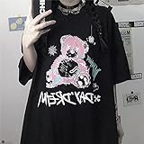 KAL'ANWEI Left Girl Printing Casual Harajuk Goth Female's Tshirts Kawaii Unisex Short Sleeve Anime T Shirt Hiphop Summer Women Streetwear Tops-Schwarz_S