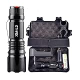 Riou X800 LED Tactical Militär Taschenlampe 10000 Lumen Extrem Hell Zoom Aufladbar Wasserdicht Flashlight für Outdoor, Wandern, Camping (mit 18650 Akku) (Schwarz)