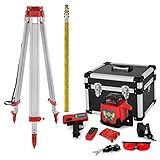 VEVOR Professional Rotationslaser max. Arbeitsbereich 500 m rot, Linienlaser 360 Grad Laser höhenmesser Wasser- und staubdicht Außenbereich Arbeitszeit 20 Stunden mit Stativ & Herrscher Elektrik
