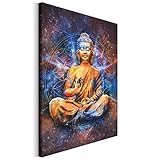 Revolio 30x40 cm Leinwandbild Wandbilder Wohnzimmer Modern Kunstdruck Design Wanddekoration Deko Bild auf Leinwand Bilder 1 Teilig - Buddha Zen Sterne orange blau b