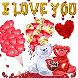 ACAREY Love Luftballon Rot Hochzeit Deko Set, 1000 Stück Rote Rosenblätter, Luftballons Rosegold Helium Konfetti Luftballons, Verlobung Deko Herzluftballons Hochzeit für Sie, Valentinstag, Verlobung