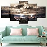 ZHRMGHG Cumulus Thunderbolt Valley Cool 5 Teilige Leinwand Kunst Poster Und Wandkunst Bild Druck Moderne Kind Familienzimmer Deko Weihnachten Geschenk