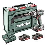 Metabo 602321540 Akku-Bohrschrauber BS 18 L Set 18V, 3x 2Ah Li-Ion Akkus, inklu. Ladegerät, im Koffer, max. Drehmoment: 25Nm (weich)/ 50Nm (hart), Bohr-Ø: 10mm (Stahl)/ 20mm (Weichholz)