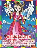 Weihnachten Malbuch aus glasmalerei: Weihnachts-Malvorlagen mit Weihnachtsmann, Weihnachtsbäumen, Rentieren, Kaninchen usw. fü