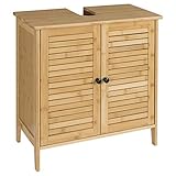 eSituro SBP0025 Waschbeckenunterschrank Badschrank mit Siphonausschnitt Waschtischschrank Badzimmerschrank Badregal Stehschrank Aufbewahrungsschrank verstellbare Ebene aus Bambus N