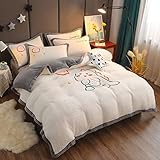 Weißes Lammwolle 4-Teiliges Set Aus Cartoon-Erdbeer-Stickerei-Bettbezug, Warmer Doppelseitiger Bettbezug, Bettwäsche-Bettbezug 220 * 240cm-4p