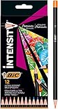BIC Intensity Premium Buntstifte für Erwachsene und Kinder, Aquarellstifte zum Malen in 12 Farben, hochpigmentiert & mit bruchsicherer M