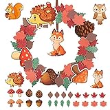 DKINY 8 Stück Herbst Kränze Bastelsets für Kinder, Kunst und Bastelhandwerk für Kinder zum Dekoration, Kreativ Eichhörnchen Igel Eule Fuchs mit Herbstlaub Türkranz Wandkranz, Hängende Deko in Herb