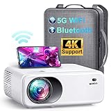 Beamer Full HD 5G WiFi Bluetooth, 9500 Lumen Native 1080P Beamer 4K Video Unterstützt WiMiUS W6 LED Heimkino WLAN Projektor mit Tragetasche, 350' Bildschirm, 4 Punkt/4D ±50° Trapezkorrektur, -50% Z