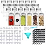 MEckily 24er Set Gewürzglas- Gewürzgläser Quadratische Glasbehälter Füllmenge 120 ml,10,5 x 4,3 cm Luftdichte Kappe, Tafel & Transparentes Etikett, Shaker-Einsatzoberteile und Breiter T