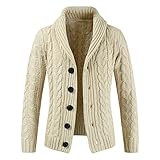 Suncolour Herren Strickjacke mit Schalkragen und Knöpfen Herren Winter Grobstrick Cardigans mit Zop