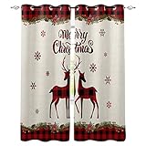 FGYSFT Blickdichter Verdunkelungsvorhang, Weihnachten Rot Elch Schneeflocken 80X184CM X 2 Junge, Mädchen, Schlafzimmer, Kinderzimmer, Vorhänge Mit Ösen, 3D Mustervorhang Mit Ösen, 2Er-Set Vorhänge, B