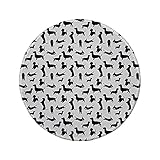 Rutschfestes rundes Gummi-Mauspad, Hundeliebhaber, Monochrome Dackel in zahlreichen S Active Life Pet Canine Abstraktes Bild, Schwarz Weiß