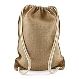 pamindo Turnbeutel aus Jute groß unbedruckt & bedruckt als Rucksack - Jutebeutel als Gym Bag mit Innentasche für Damen, Herren und Kinder - Größe 33 x 44 cm (Logo innen)