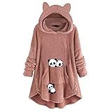 AFFGEQA Damen Katzenohrkappe Panda Kapuzenpullover Tierdruck Fleece Niedliches Bedrucktes Langarm Oberteil Atmungsaktiv Lange Leichte Outdoorpulli Windbreak