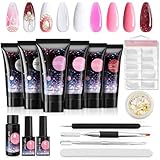 Nagelverlängerung Kit für Nägel 30ML, 6 Farben Gel Nagel Set für Nageldesign, Poly Nagelgel Set mit Base Coat Top Coat, Rutschlösung, Nägel S