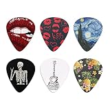 HUGS IDEA Funny Design Rock & Roll Skull Starry Night Lippen Heavy Guitar Picks Fashion Design Premium Zelluloid Plektrum geeignet für Gitarre/E-Gitarre/Bass/Ukulele (bunte ABS-Gitarrenplektren)