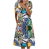 Sommerkleid Damen Knielang Sexy Off Shoulder Kleider Reißverschluss V-Ausschnitt Schulterfrei Casual Lose Kleider Damen Sommer Elegant Lang Strandkleider High Waist A-Linie Minik