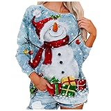 HHOP Weihnachten leinen Oberteil Damen Pullover Damen Herbst Damen Pullover silkbers Pullover bunt Strickpullover Damen blusen top Damen Damen Hemden Kurzarm Pullover Damen Lang