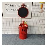 YLR Kinder Industriestil Sockel Waschbecken, Kindergarten-Badezimmer-Standwaschbecken Mit Wasserhahn Und Abfluss-Kombination, Niedliche Cartoon-Bunte Waschtisch 40x46x60cm(Color:Rot+Spiegel)
