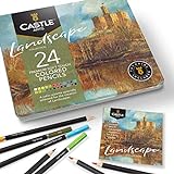 Castle Arts Themed 24 Buntstiftsets in Blechdose, perfekte Farben für 'Landschaften'. Mit hochwertigem, glattem Farbkern, hervorragender Misch- und Überlagerungsleistung für großartige Ergeb