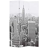 Raumteiler Klappbar Freistehend Trennwand Holzrahmen Paravent Umkleide Sichtschutz Dekorative Wand Raumtrenner 3-TLG. für Bad Schlafzimmer Wohnzimmer 120 x 170 cm New York bei Tag Schwarz-Weiß