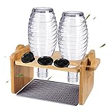 Flaschenhalter für Sodastream, EIVOTOR Glasflaschen Halter Abtropfhalter mit Silikon Abtropfmatte Abtropfständer Abtropfgestell Abnehmbarer aus Bambus für 2er Soda Stream Crystal Emil Flaschen usw