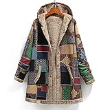 Jacke Damen Oversized 52 50 Gepunkte Kapuzenjacke mit Streifen Muster Winterjacke Damen Warm Lang Teddyplüsch Stoffmantel Große Größen Vintage Boho Wintermantel Locker Übergröß