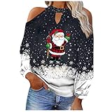 Eaylis Damen V-Ausschnitt Langarm T-Shirt Weihnachten Sexy Off Shoulder Weihnachtspullover Mode Elch Weihnachtsbaum Drucken Teenager Mädchen Lässig Lose Christmas Sweatshirt Pulli Ob