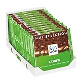 Ritter Sport Cashew (12 x 100 g), Vollmilchschokolade gefüllt mit gesalzenen Cashews, Tafelschokolade, Schokolade mit Nüssen, N