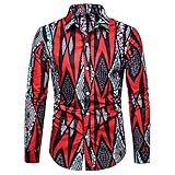 Yiartion Herren Langarmhemd Slim Fit Freizeithemd Hawaii modisch Drucken Hemden Fashion Revers Business ArbeitsHemd Longsleeve Männer Langärmeliges Strickjacke Strandhemd Langarm mit T