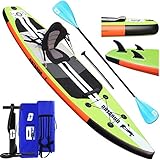 DURAERO Stand up Paddling Board Aufblasbare SUP Board Set, Kajak Sitz, 330x76x15cm, bis 130kg, Integrierte Kick-Pad, 3 Finnen, Verstellbares Doppel-Paddel, Komplettes Zubehör, Grü