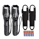 KISCHERS LED Taschenlampe mit Holster Set Inklusive 6 aaa Batterien Extrem Hell 800 Lumen Taktische Taschenlampen Zoom Wasserdicht für Outdoor Jagd Camping Wandern（2 Stück)
