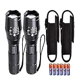 KISCHERS LED Taschenlampe mit Holster Set Inklusive 6 aaa Batterien Extrem Hell 800 Lumen Taktische Taschenlampen Zoom Wasserdicht für Outdoor Jagd Camping Wandern（2 Stück)