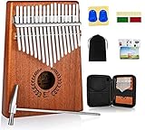 Kalimba Thumb Piano 17 Tasten, tragbares Mbira Finger Piano mit Schutzkoffer, schnell zu erlernendes Songbook, Stimmhammer, All in One Kit (17 Tasten, Mahagoni)