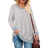 Herbst Frauen Gabel T-Shirt Lose Casual Hals Langarm Tees Streetwear T