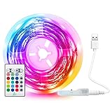 LED Strip USB 5M, Tasmor RGB LED TV Hintergrundbeleuchtung, Farbwechsel LED Streifen mit Fernbedienung, 16 Farben, 4 Modi für TV, PC, Party , Zimmer, Dek