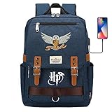 DDDWWW Harry Potter Rucksack Eule Buch Tasche Teenager Casual Rucksack geeignet für Jungen und Mädchen Schultaschen Computertasche Externer USB-Ladeanschluss Mittel Navy B