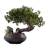 OUMYLFCNEC Bonsai Baum Künstliche Begrüßungskiefer Simulation Baum Gefälschte Pflanze Bonsai Schwarz Retro Keramik Blumentopf Wohnzimmer und Bürodekoration Künstliche B