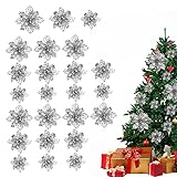 Belle Vous Weihnachtsstern Blume Künstlich (24 STK) - Silberne Glitzer Blumen Weihnachten Seidenornamente in 3 Größen - Künstlicher Weihnachtsstern mit Clips für Weihnachtsbaum, Deko & Bastelprojek