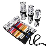 VIONNPPT Leinwand Bleistift Wrap Roll up Bleistift Fall für Künstler Studenten, Stift Halter Organizer Große Kapazität Farbige Bleistift Tasche Pouch (Saury, 24 Holes)