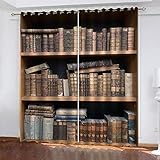 TTBBBB 2Er Set Gardinen Vorhang Blickdicht Vintage Buchkunst B 120 x H 140 cm 3D Druckmuster Öse Thermisch isoliert 90% Blickdicht Vorhang für Kinder Jungen Mädchen Sp