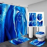 LQHUS DuschvorhangPolyester Duschvorhang mit Blumen der Natur, wasserdichte rutschfeste Badezimmervorhänge Set B