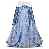 Kosplay Mädchen Prinzessin Schneekönigin Eiskönigin ELSA 2 Kostüm Langarm Kleid Weihnachten Party Ankleiden Karneval Cosplay Fasching 3-11 J